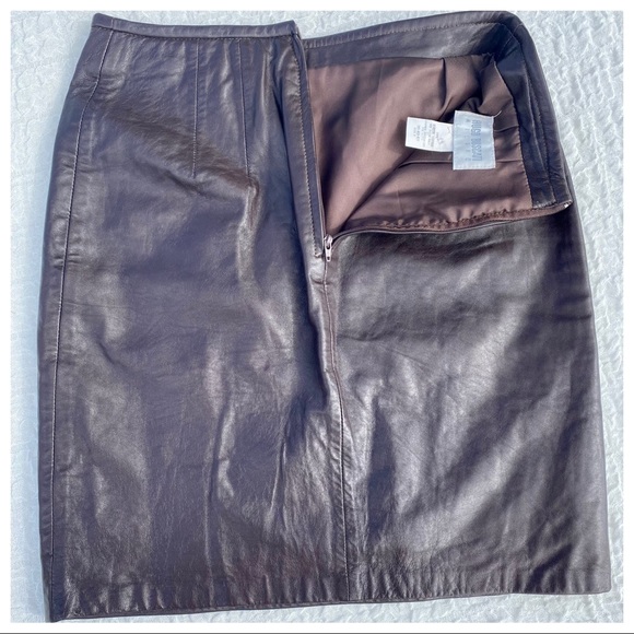 HUGO BUSCATI “MILANO” Brown Leather Pencil Mini Skirt - Picture 15 of 16